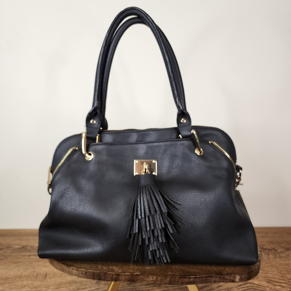 Big Buddha Black Vegan Leather Mix Metal HOBO Bag